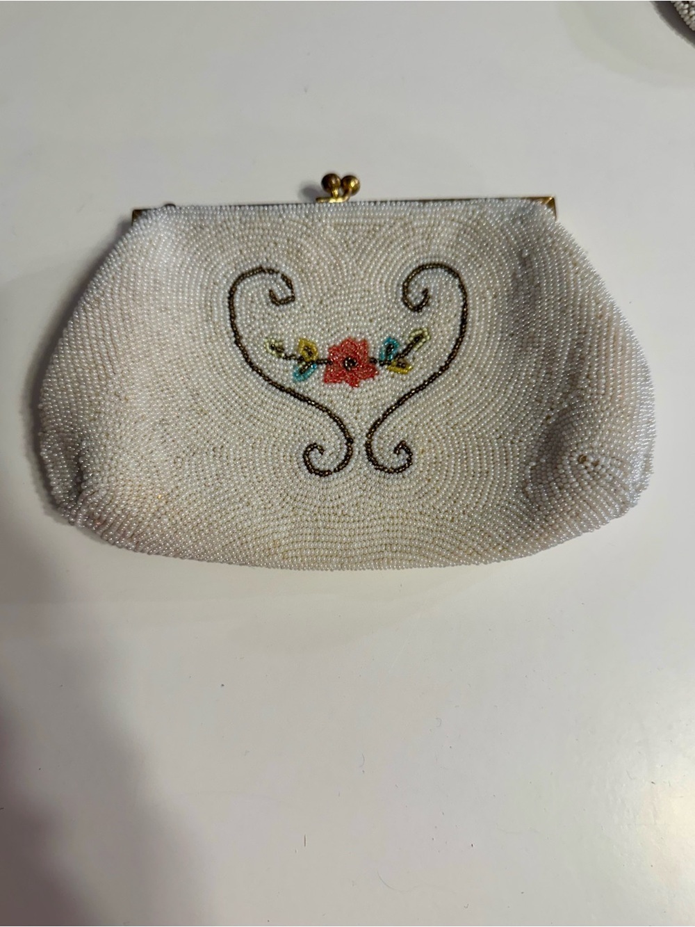 Vintage Freddy Beaded White Floral Evening Clutch